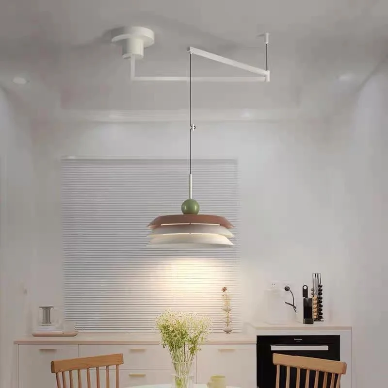 Pendant Light Cream Saucer Swing Arm Adjustable LED