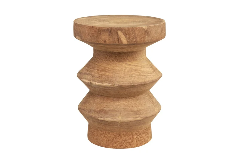 Casa Padrino Luxus Massivholz Beistelltisch / Hocker Naturfarben Ø 33 x H. 45,5 cm - Handgeschnitzter Beistelltisch aus Dimb-Holz in Form eines Schach-Turms - Luxus Möbel