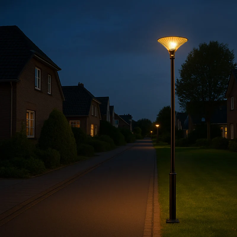 Moderner Laternenpfahl – Lichtmast | Komplett | 3 Meter | Schwarz | Runder Lampenschirm