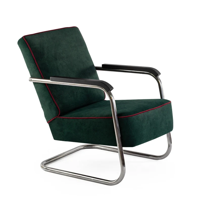 1930 Freischwinger Sessel, Gepolstert Grün