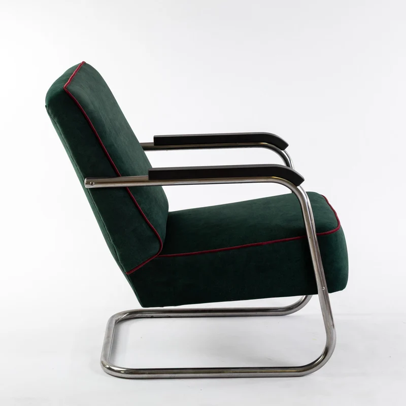 1930 Freischwinger Sessel, Gepolstert Grün