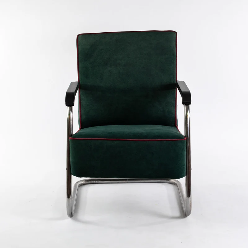 1930 Freischwinger Sessel, Gepolstert Grün