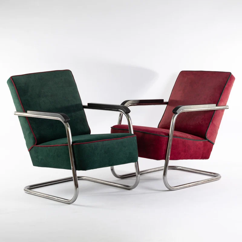 1930 Freischwinger Sessel, Gepolstert Grün