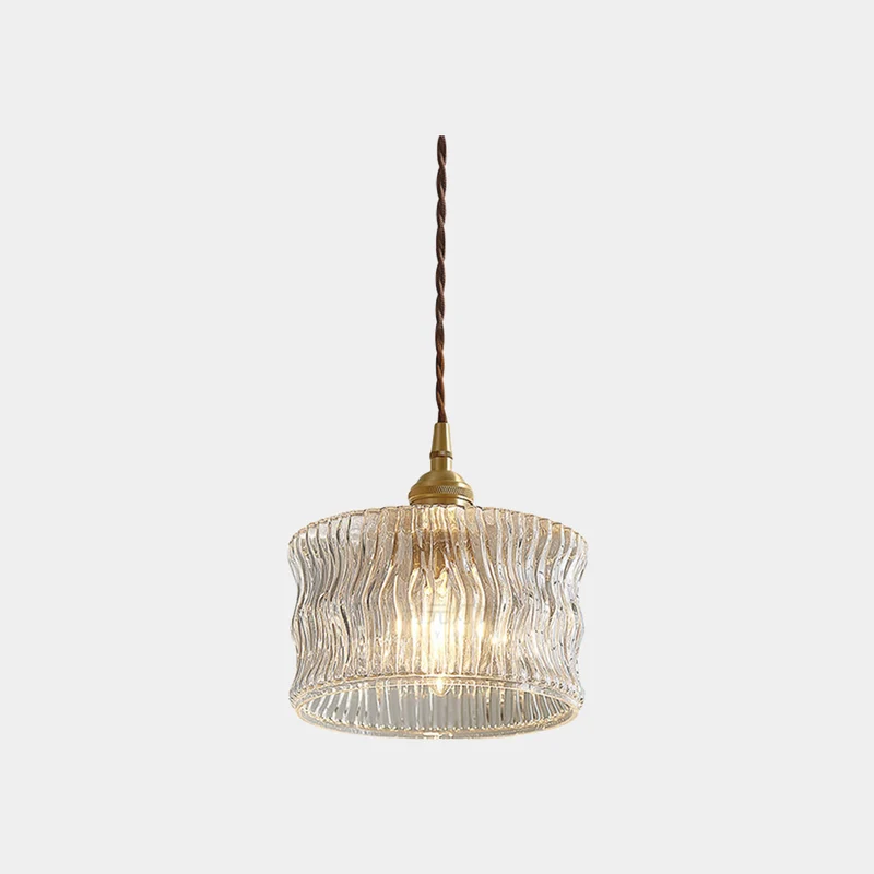 Pendant Light Vintage Small Brass Carved Glass Drum