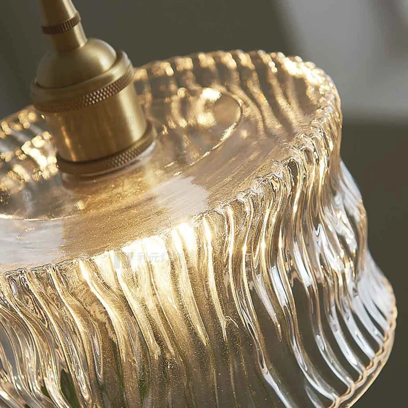 Pendant Light Vintage Small Brass Carved Glass Drum