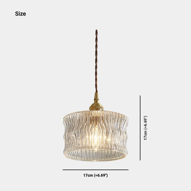 Pendant Light Vintage Small Brass Carved Glass Drum
