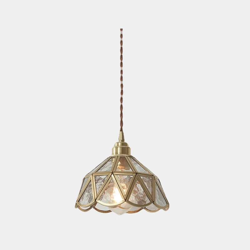Hanging Pendant Light Vintage Small Brass Glass Floral
