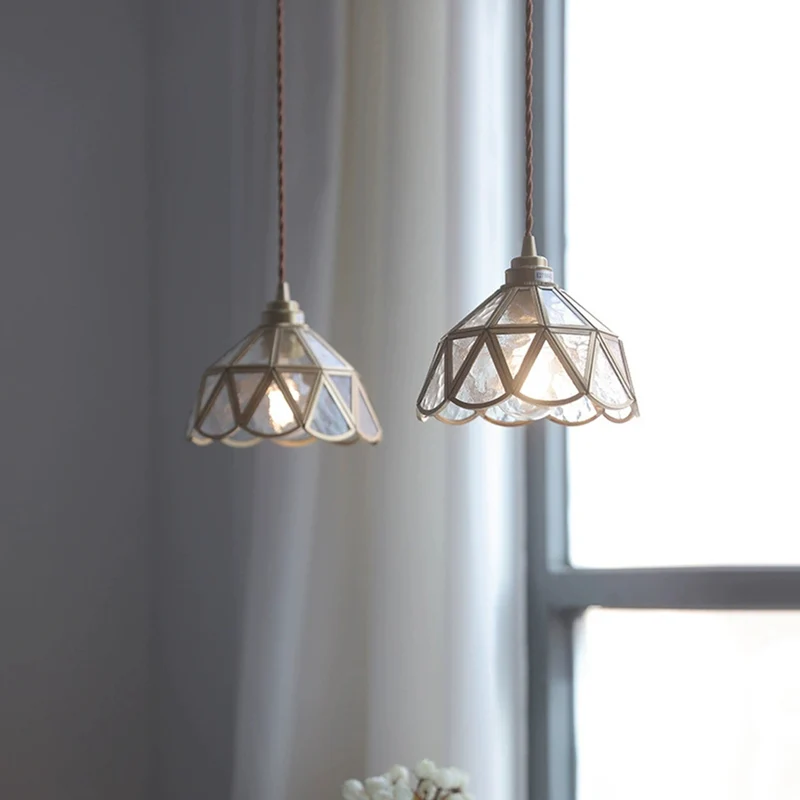 Hanging Pendant Light Vintage Small Brass Glass Floral