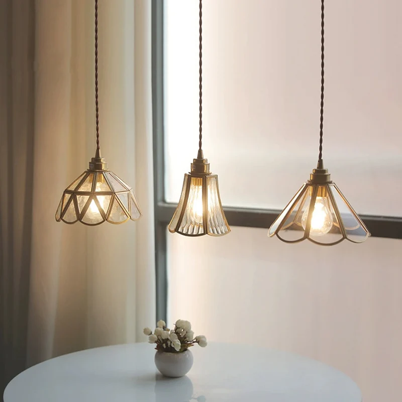 Hanging Pendant Light Vintage Small Brass Glass Floral