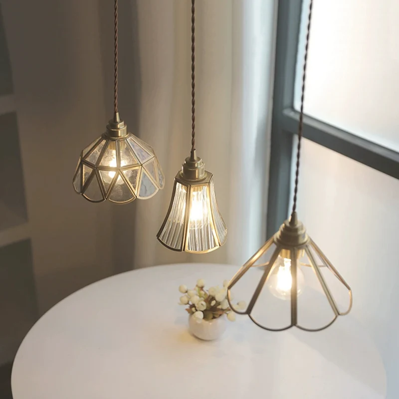 Hanging Pendant Light Vintage Small Brass Glass Floral