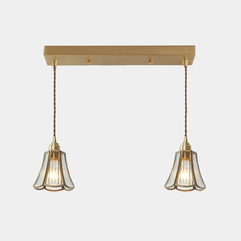 Hanging Pendant Light Vintage Small Brass Glass Floral