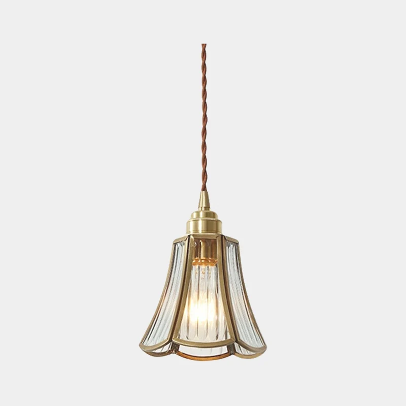Hanging Pendant Light Vintage Small Brass Glass Floral