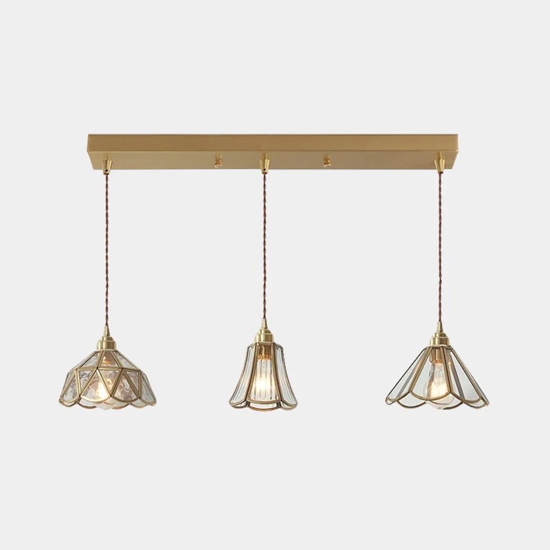 Hanging Pendant Light Vintage Small Brass Glass Floral