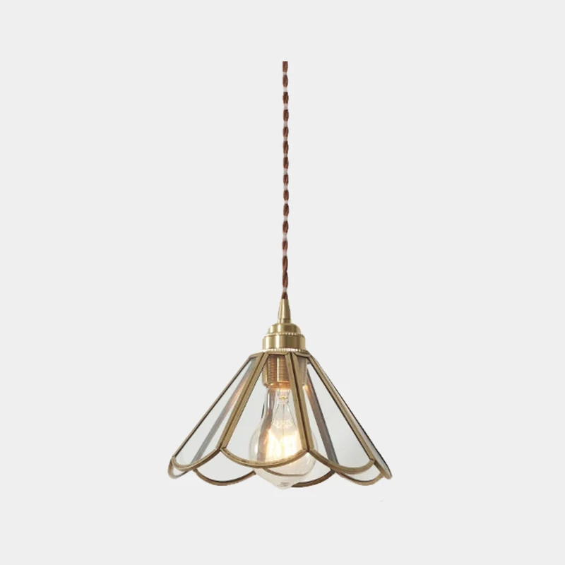 Hanging Pendant Light Vintage Small Brass Glass Floral