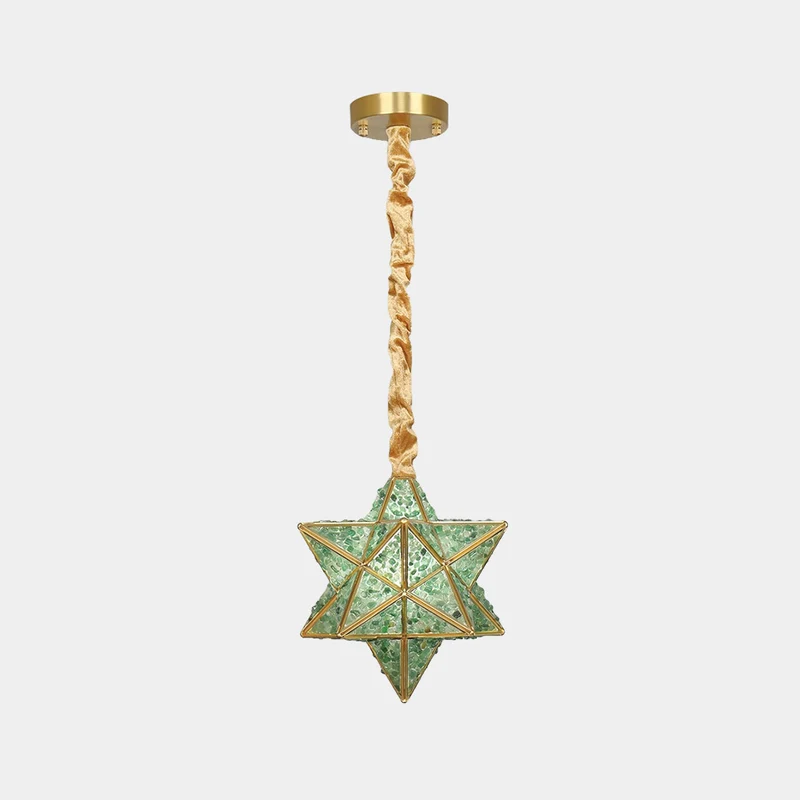 Pendant Light Art Deco Brass Crystal Star Multi Color