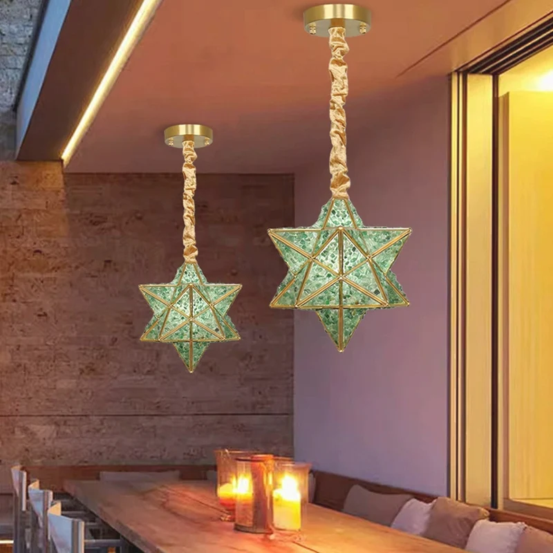 Pendant Light Art Deco Brass Crystal Star Multi Color