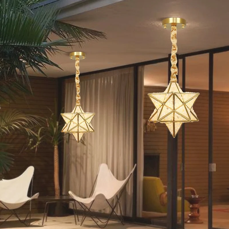 Pendant Light Art Deco Brass Crystal Star Multi Color