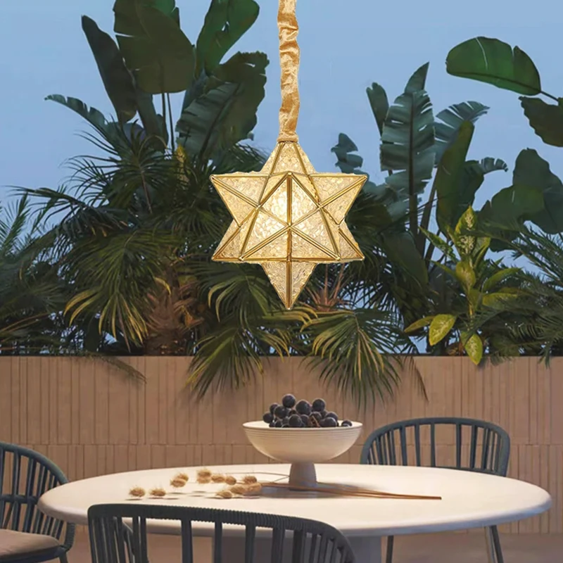 Pendant Light Art Deco Brass Crystal Star Multi Color