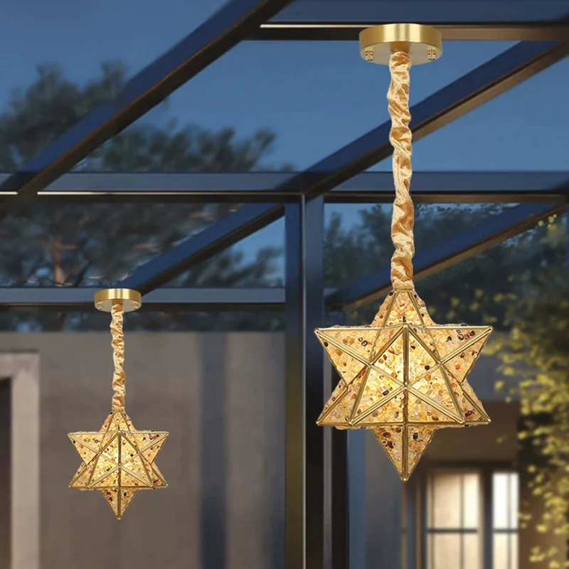 Pendant Light Art Deco Brass Crystal Star Multi Color