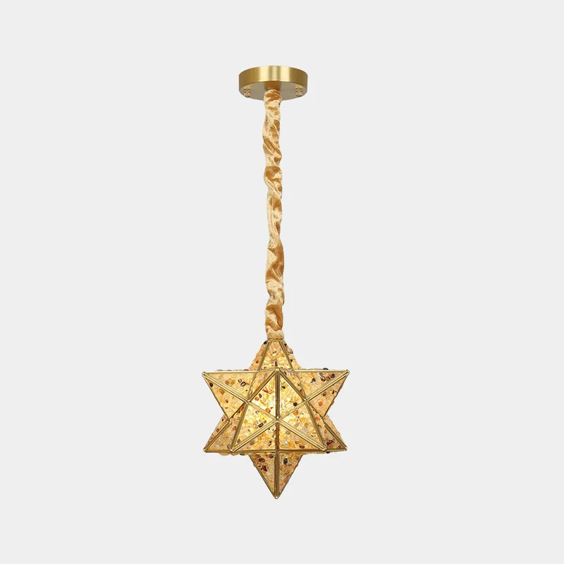 Pendant Light Art Deco Brass Crystal Star Multi Color
