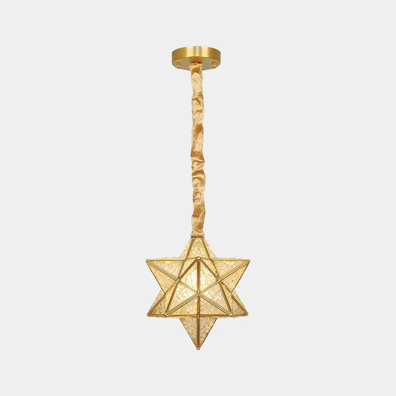 Pendant Light Art Deco Brass Crystal Star Multi Color