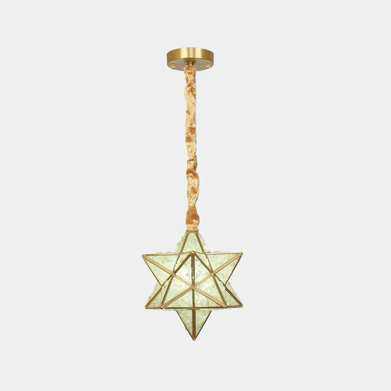 Pendant Light Art Deco Brass Crystal Star Multi Color