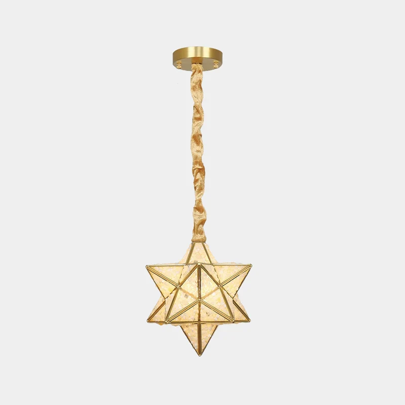 Pendant Light Art Deco Brass Crystal Star Multi Color