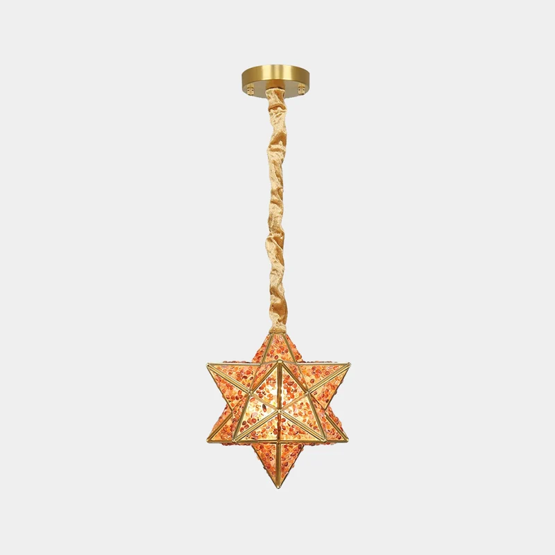 Pendant Light Art Deco Brass Crystal Star Multi Color
