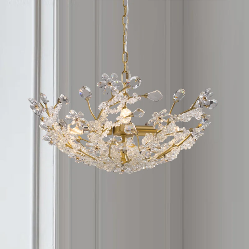 Chandelier / Ceiling Light French Brass Crystal Flower Cluster