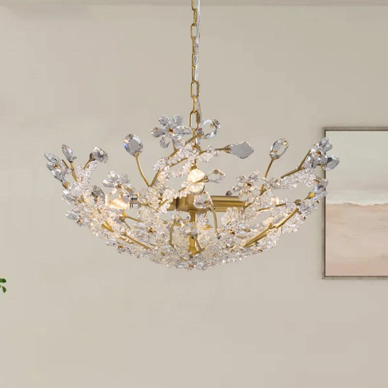 Chandelier / Ceiling Light French Brass Crystal Flower Cluster