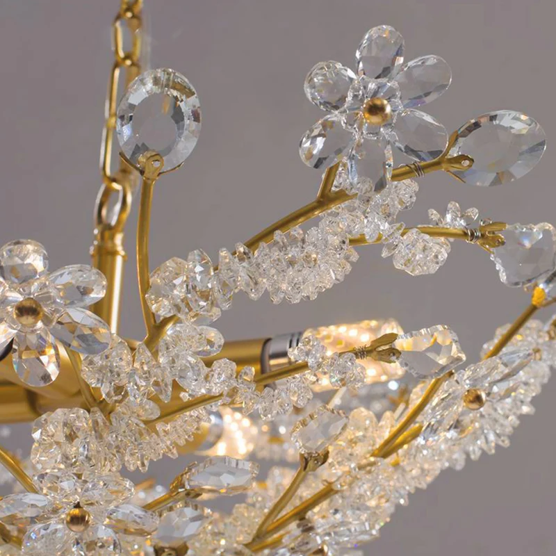 Chandelier / Ceiling Light French Brass Crystal Flower Cluster