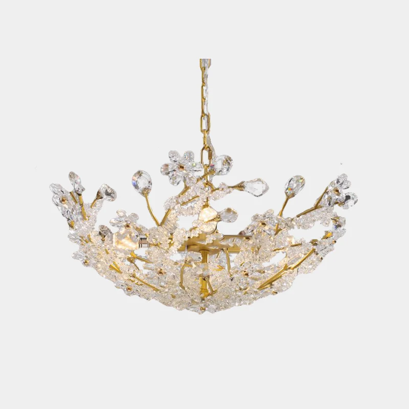 Chandelier / Ceiling Light French Brass Crystal Flower Cluster