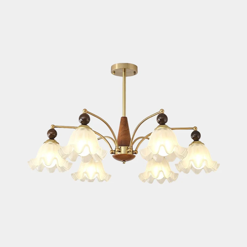 Chandelier Farmhouse Branch Wood Glass Flower Lily of the Valley, White