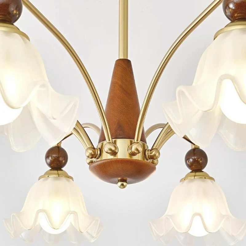 Chandelier Farmhouse Branch Wood Glass Flower Lily of the Valley, White