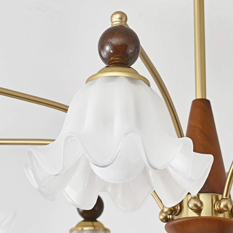 Chandelier Farmhouse Branch Wood Glass Flower Lily of the Valley, White