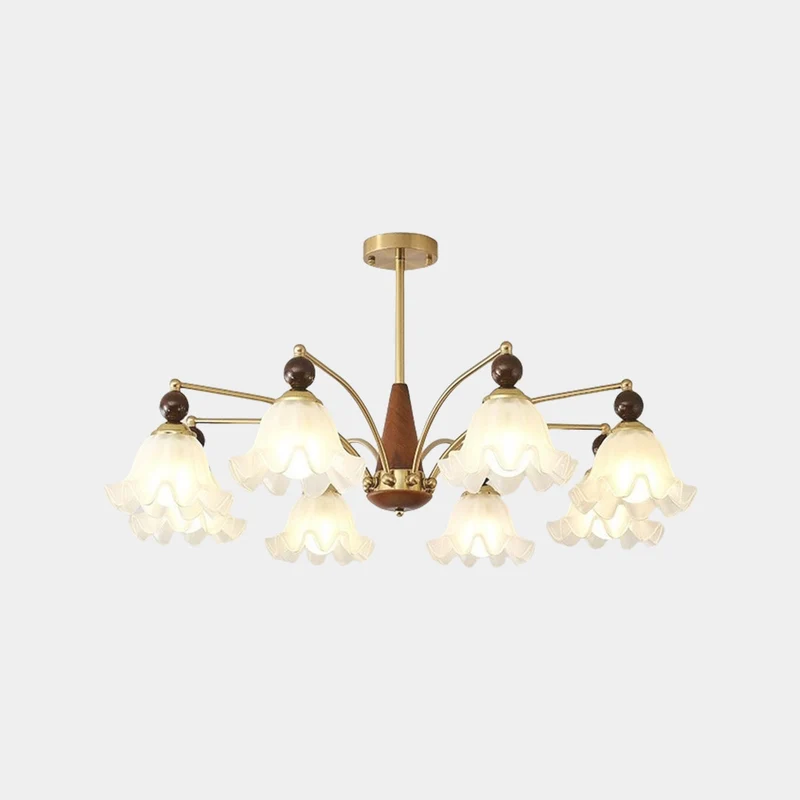 Chandelier Farmhouse Branch Wood Glass Flower Lily of the Valley, White