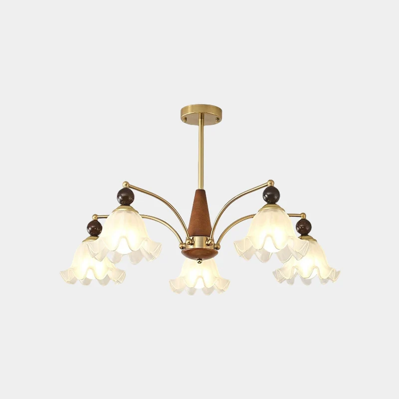 Chandelier Farmhouse Branch Wood Glass Flower Lily of the Valley, White