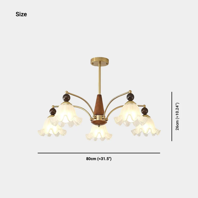 Chandelier Farmhouse Branch Wood Glass Flower Lily of the Valley, White