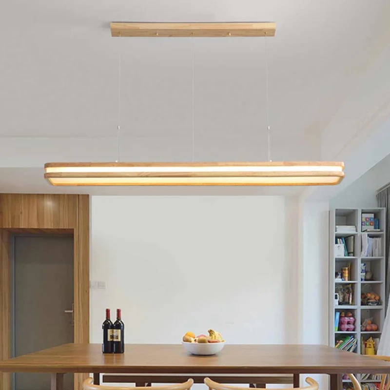 Pendant Light Minimalist Wood Rectangle Dimmable LED