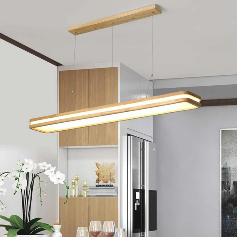 Pendant Light Minimalist Wood Rectangle Dimmable LED