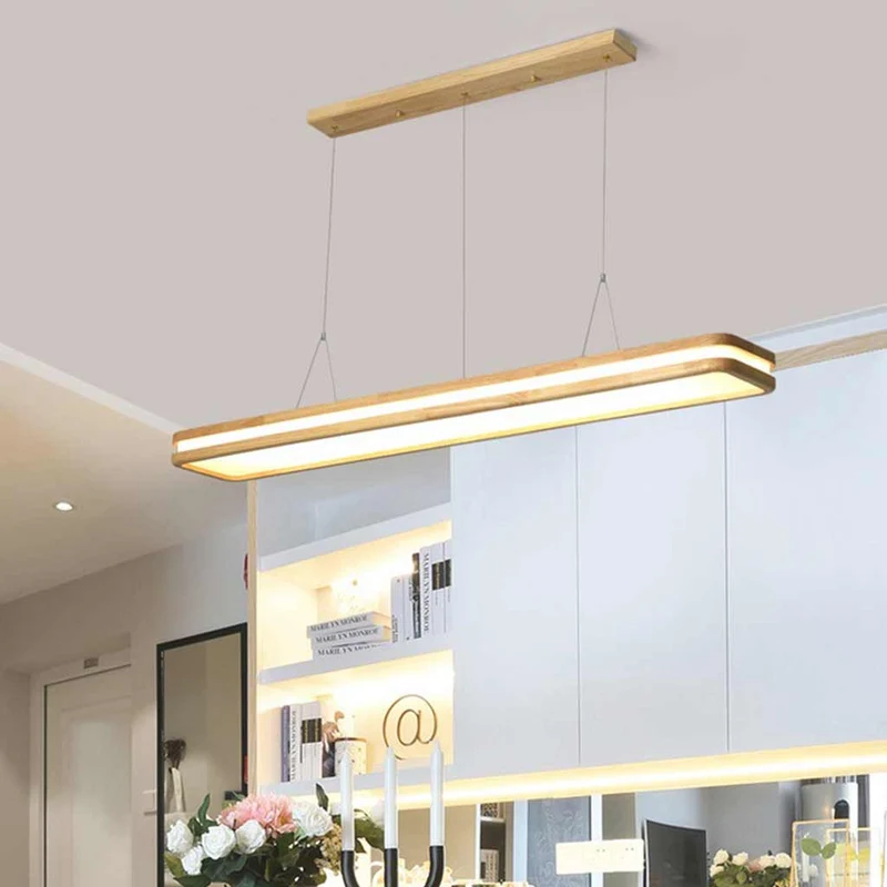 Pendant Light Minimalist Wood Rectangle Dimmable LED
