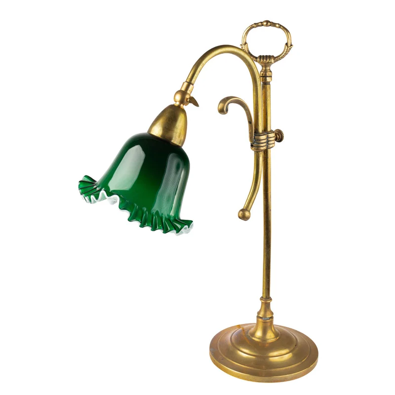 1920er Art Deco Schreibtischlampe mit grünem Schirm