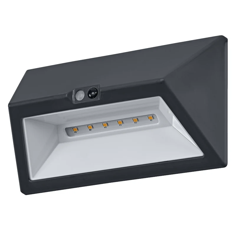 OSRAM Außenwandleuchte, Dark Grey, 1,5 W, 110 lm, 3000 K, 55° Abstrahlwinkel, 25. 000 h Lebensdauer, IP44, PIR-Bewegungsmelder, USB-C-Ladefunktion