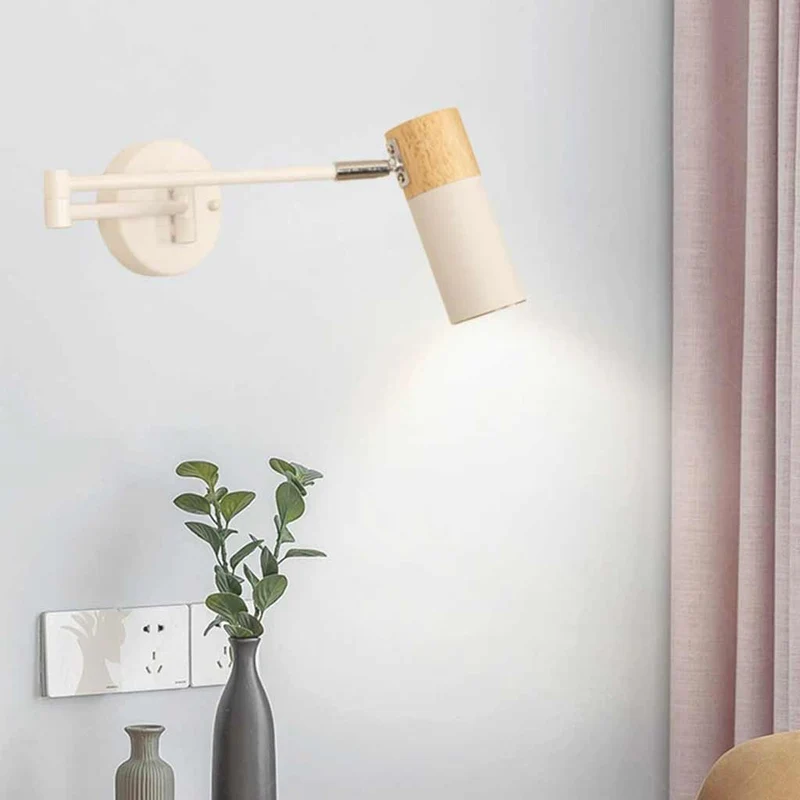 Wall Sconce Spotlight Nordic Wood Adjustable Swing Arm LED