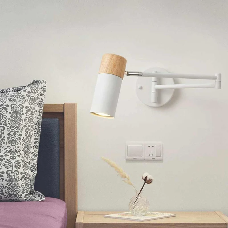 Wall Sconce Spotlight Nordic Wood Adjustable Swing Arm LED