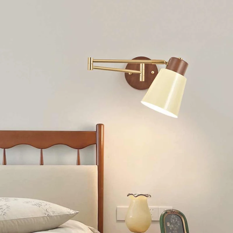Wall Sconce Light Mid-Century Wood Adjustable Swing Arm