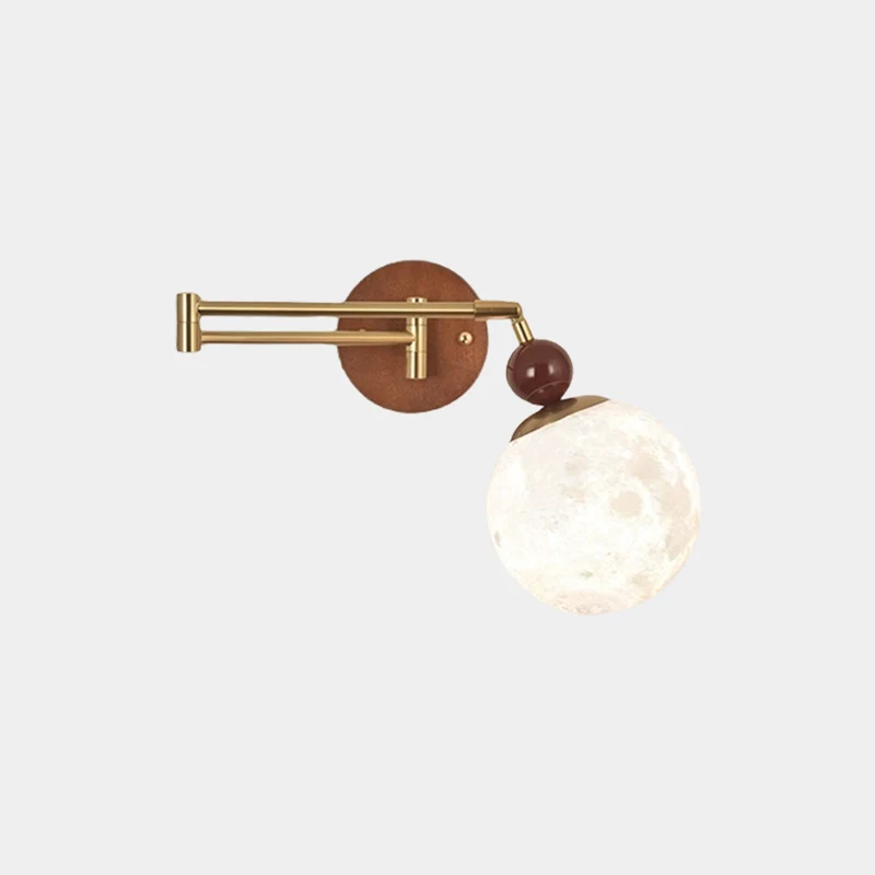 Wall Sconce Light Mid-Century Wood Adjustable Swing Arm