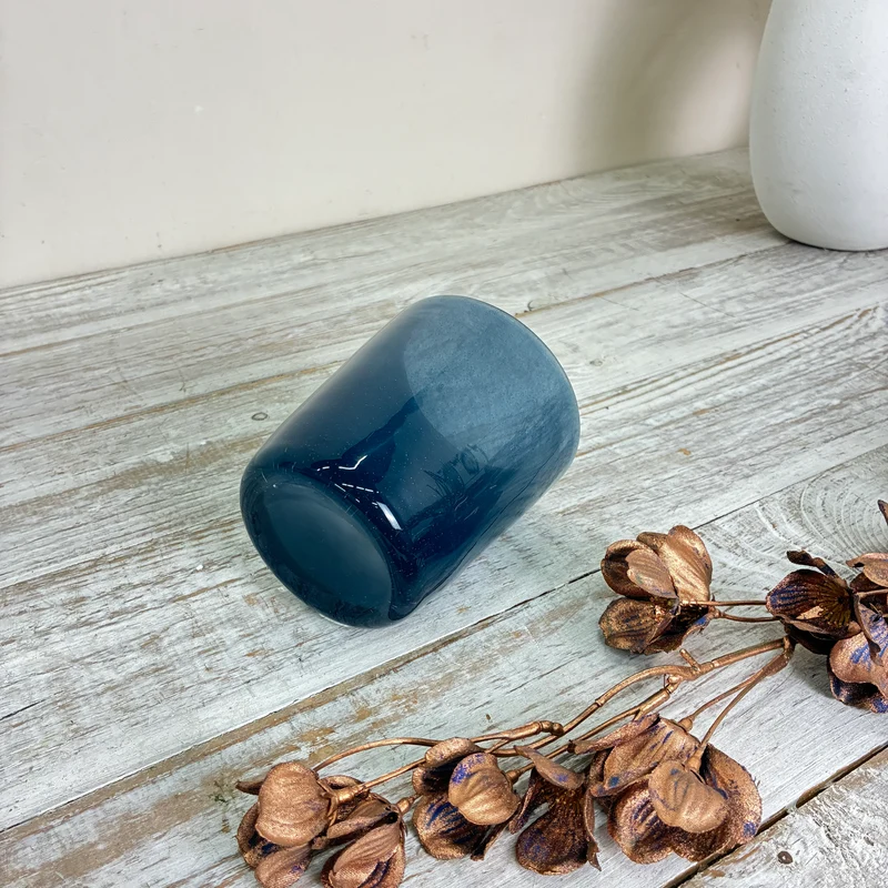 Teelichthalter Windlicht Blumentopf Pflanzentopf Glas Blau Rauchglas Becher Gebraucht