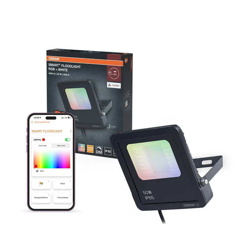 OSRAM SMART+ MATTER Floodlight LED-Fluter, 50W, 4500lm, RGBW 16 Mio. Farben, 3000K, WiFi, Matter, Alexa/Google, IP65