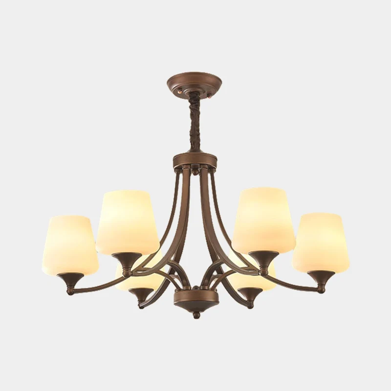 Chandelier Industrial Farmhouse Bronze-colored Wrought Iron Glass Cup